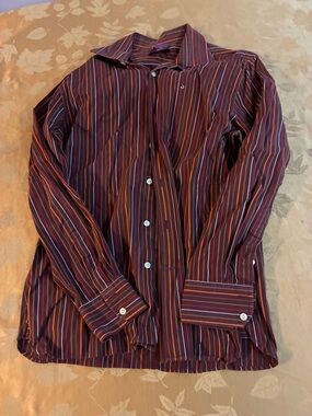 Men's Striped Long-Sleeve Button-Up Shirt - Brown